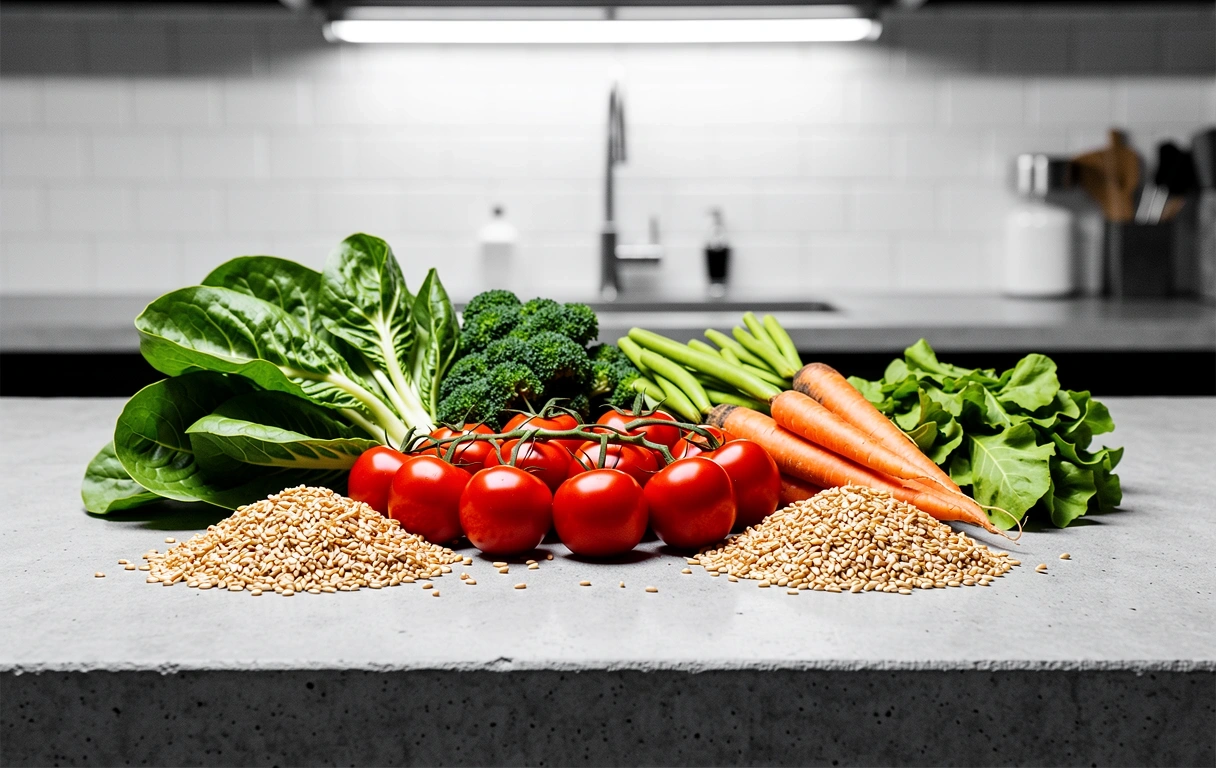 Gesunde Lebensmittel auf Beton